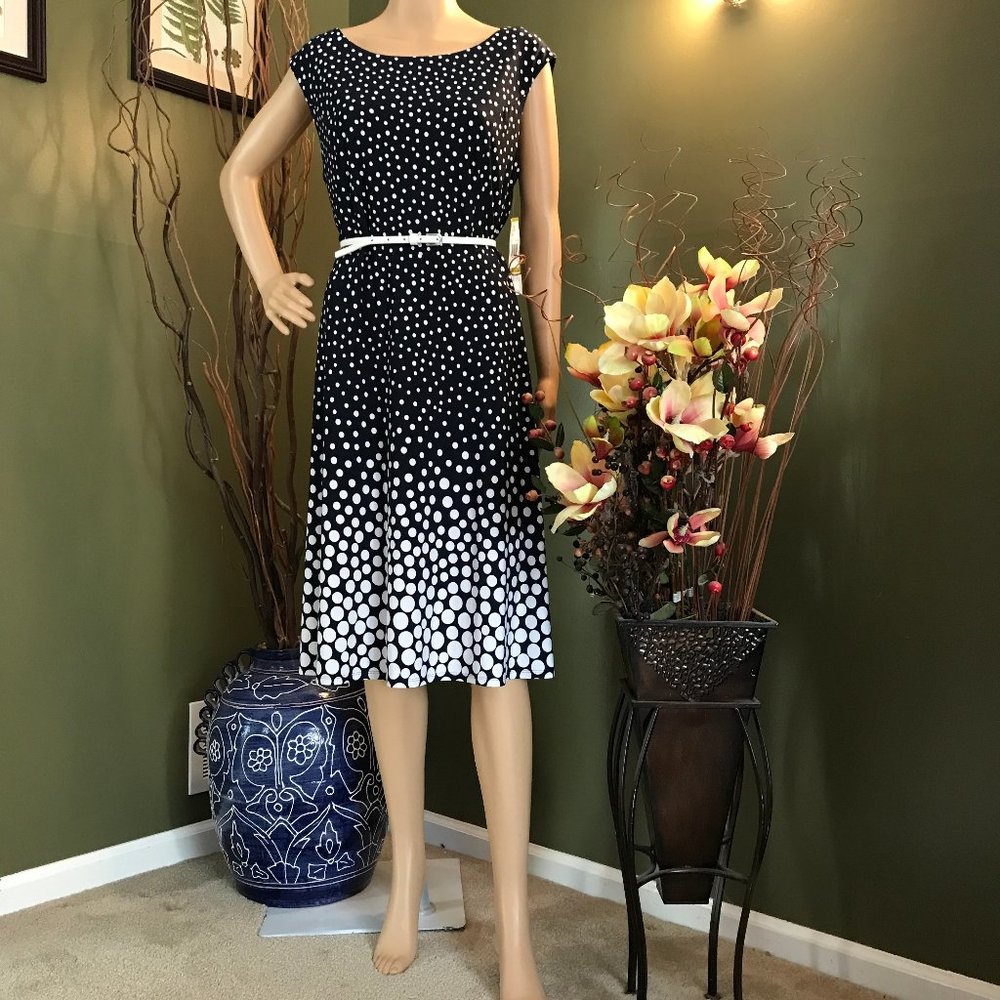 BLACK LABEL Navy/White Polka Dot Dress Sz14~NWT